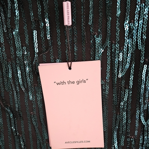 Avec Les Filles Swiftie Esthetic Teal Sequin Fringe Mini Skirt small - Picture 7 of 10